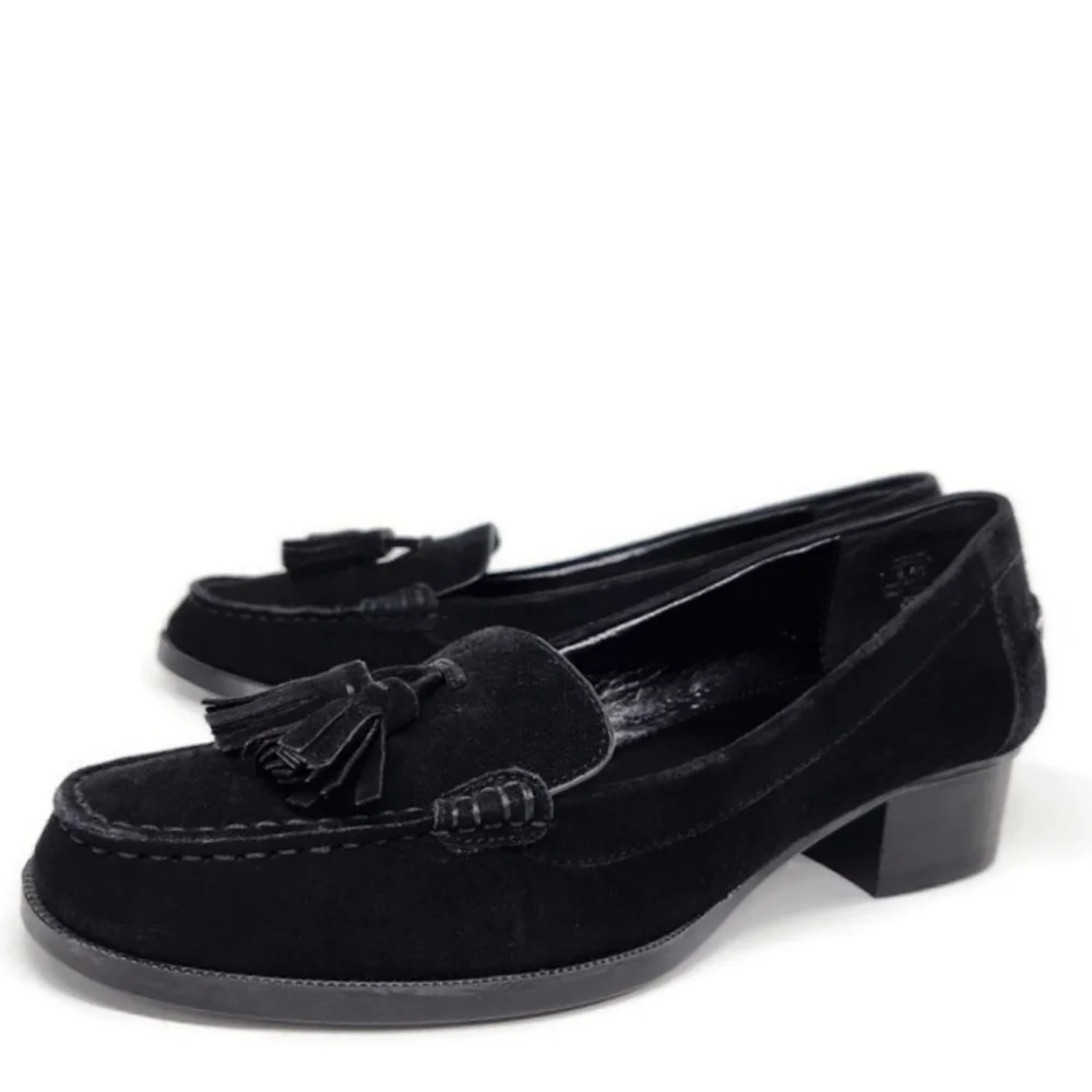 Lauren Ralph Lauren Pomona Black Suede Moc-Toe Slip-On Tassel Penny Loafers